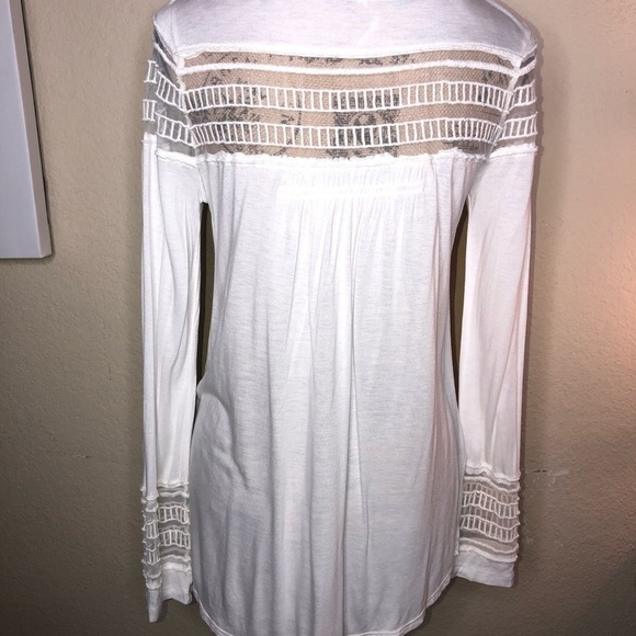 Free People White Mesh Insert Roxie Tee Embroidered Panels Size Small - Picture 6 of 14